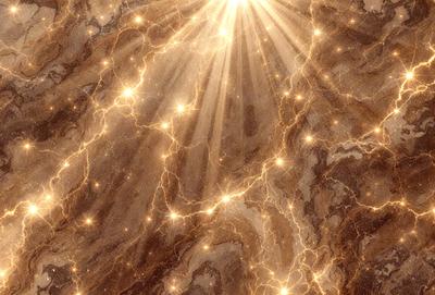The primary subject of the image is a close-up of a marble surface with a sun shining through it. The setting is a natural environment, with the marble surface being the main object of focus. The visual style is a combination of a photo and digital art, creating a unique and artistic representation of the marble surface. The colors and mood of the image are predominantly warm and inviting, with the sunlight creating a sense of warmth and natural beauty.