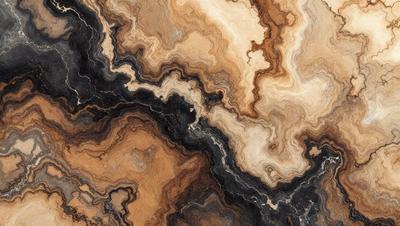 The primary subject of the image is a close-up of a marble stone with a black and brown color scheme. The setting is a natural environment, possibly a rock formation or a stone wall. The visual style appears to be a combination of a photo and a drawing, with the marble stone being the main focus. The colors and mood of the image are dark and moody, with the black and brown tones creating a dramatic and intense atmosphere.