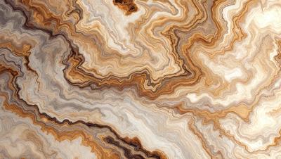 The primary subject of the image is a close-up of a marbled stone, showcasing its intricate and textured patterns. The setting is a natural environment, with the stone being the main focus of the scene. The visual style is a close-up of the marbled stone, highlighting its unique and artistic appearance. The colors and mood of the image are predominantly earthy tones, giving it a natural and organic feel.
