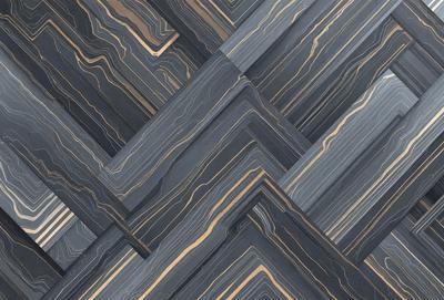 The primary subject of the image is a patterned floor made of wood. The setting is a room with a tiled floor, and the visual style is a close-up of the floor. The colors and mood of the image are predominantly dark, with a few lighter tones visible in the pattern.