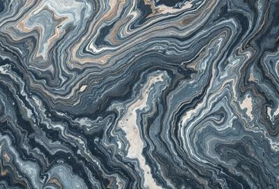 The primary subject of the image is a close-up of a marble-like stone with a pattern of swirls and crevices. The setting is a stone surface, possibly a countertop or a wall. The visual style is a close-up of the stone, showcasing its intricate texture and design. The colors and mood of the image are predominantly dark, with the swirls and crevices adding a sense of depth and complexity to the surface.