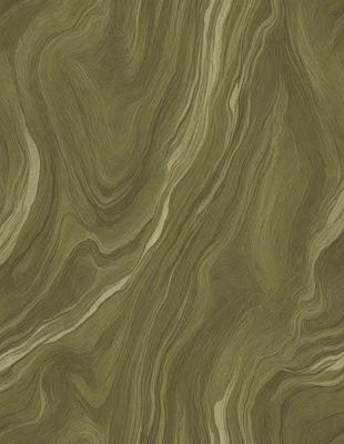 The primary subject of the image is a close-up of a green and brown patterned wallpaper. The setting is a wall, and the visual style is a patterned texture. The dominant colors are green and brown, creating a warm and earthy atmosphere.