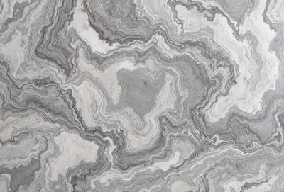 The primary subject of the image is a close-up of a marble-like surface, possibly a stone or a marble tile. The setting is a room with a stone wall, and the visual style appears to be a close-up of a textured surface. The colors and mood of the image are predominantly grays and browns, giving it a natural and earthy feel.