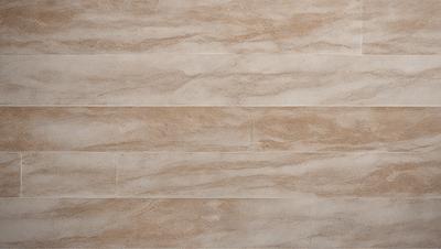 The primary subject of the image is a wall with a brown and white marble pattern. The setting is a room with a tiled wall, and the visual style is a close-up of the wall. The colors and mood of the image are warm and earthy, with the brown and white marble pattern creating a natural and elegant atmosphere.