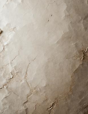 The primary subject of the image is a white wall with a cracked and chipped surface. The setting is a room with a stone wall, and the visual style is a close-up of the wall. The colors and mood of the image are predominantly white, with a slightly aged and worn appearance.