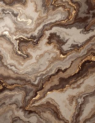The primary subject of the image is a marble-like pattern with gold accents. The setting is a stone wall, and the visual style appears to be a combination of a photo and digital art. The dominant colors are brown and gold, creating a warm and earthy atmosphere.