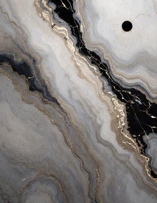 The primary subject of the image is a marble-like surface with a black and gold pattern. The setting is a black and white photograph, giving it a classic and timeless appearance. The visual style is a combination of digital art and illustration, creating a unique and intricate design. The colors and mood of the image are predominantly black and gold, with a touch of white, giving it a sophisticated and elegant feel.