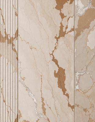 The image features a marble wall with a patterned design. The wall is made of marble, giving it a luxurious and elegant appearance. The pattern on the wall adds visual interest and depth to the overall design. The marble wall is the primary subject of the image, and it is set against a backdrop of a room or a building. The visual style of the image is a close-up of the marble wall, showcasing its intricate pattern and texture. The colors and mood of the image are pre
