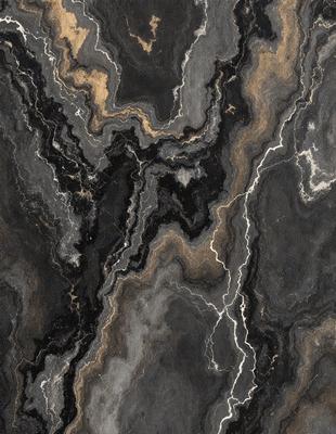 The primary subject of the image is a close-up of a marble surface with a pattern of black and yellow stripes. The setting is a stone wall, and the visual style appears to be a photo. The dominant colors are black and yellow, creating a bold and striking pattern. The overall atmosphere of the image is intriguing and visually appealing.
