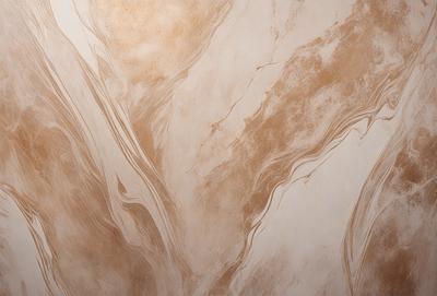 The primary subject of the image is a marble wall with a gold-colored surface. The setting is a room with a marble floor, and the visual style is a close-up of the marble wall. The colors and mood of the image are warm and elegant, with the gold and brown tones creating a luxurious and sophisticated atmosphere.
