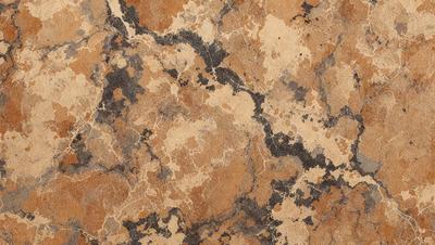 The primary subject of the image is a close-up of a marble-like surface with a brown and orange color scheme. The setting is a stone-like surface, possibly a wall or a floor. The visual style appears to be a combination of a photo and a digital art or illustration, as the image has a textured and detailed appearance. The colors and mood of the image are warm and earthy, creating a sense of natural beauty and richness.