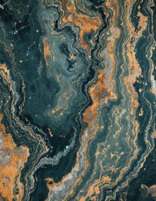 The primary subject of the image is a close-up of a marble stone with a unique pattern. The setting is a stone wall, and the visual style appears to be a photo. The colors and mood of the image are predominantly dark, with a focus on the intricate patterns and textures of the marble.