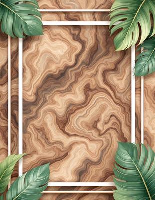 The primary subject of the image is a wooden surface with a patterned texture. The setting is a room with a wooden floor, and the visual style is a combination of a photo and a drawing. The colors and mood of the image are warm and natural, with the wooden surface being the main focus.