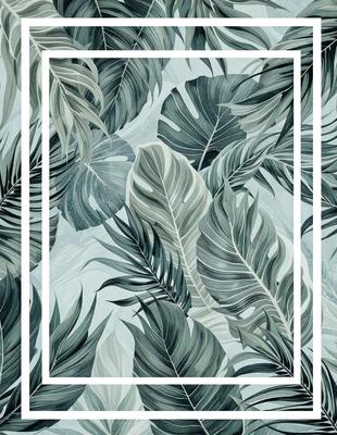 The primary subject of the image is a large leaf, which is the main focus of the scene. The leaf is prominently displayed in the foreground, with a blue background. The visual style of the image is a combination of a photo and a digital art, creating a unique and artistic representation of the leaf. The colors in the image are predominantly blue, with some green and white accents, giving the image a calm and serene atmosphere.