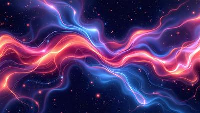 The primary subject of the image is a vibrant, colorful, and swirling pattern of blue, red, and orange hues. The setting is a dark, starry sky, which serves as the backdrop for the swirling pattern. The visual style of the image is a combination of digital art and illustration, creating a dynamic and captivating scene. The colors and mood of the image are energetic, lively, and full of life, as the swirling pattern of colors creates a sense