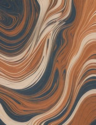 The primary subject of the image is a swirling, colorful pattern that resembles a painting or a piece of art. The setting is a wooden surface, which serves as the background for the artwork. The visual style appears to be a combination of digital art and illustration, creating a unique and eye-catching design. The dominant colors in the image are orange and blue, which contribute to the overall mood and atmosphere of the artwork.