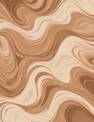 The primary subject of the image is a wooden surface with a pattern of swirls and waves. The setting is a room with a wooden floor, and the visual style appears to be a combination of a photo and a digital art or illustration. The dominant colors are brown and beige, creating a warm and natural atmosphere.