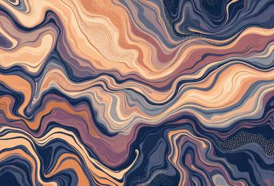 The primary subject of the image is a blue and purple abstract art piece. The setting is a blue and purple background, which complements the artwork. The visual style is a combination of digital art and illustration, creating a unique and eye-catching design. The colors and mood of the image are predominantly blue and purple, giving it a calming and serene atmosphere.