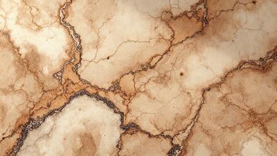 The image features a close-up of a marble surface with a brown and white color scheme. The marble appears to be weathered and has a rough texture. The primary subject of the image is the marble surface, which is the setting and background of the scene. The visual style of the image is a close-up, which emphasizes the details of the marble. The colors and mood of the image are characterized by the brown and white tones, giving it a natural and aged appearance.