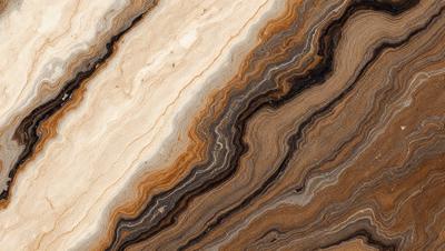 The primary subject of the image is a close-up of a marble-like stone with a patterned texture. The setting is a natural environment, possibly a rock formation or a stone wall. The visual style is a close-up of the stone, showcasing its intricate texture and patterns. The colors and mood of the image are predominantly earthy tones, giving it a natural and organic feel.