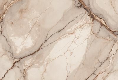 The image features a marble surface with a white and brown color scheme. The marble has a rough texture, giving it a natural and earthy appearance. The surface is covered in a pattern of white and brown streaks, which adds depth and interest to the scene. The overall atmosphere of the image is elegant and sophisticated, reflecting the beauty and uniqueness of the marble material.