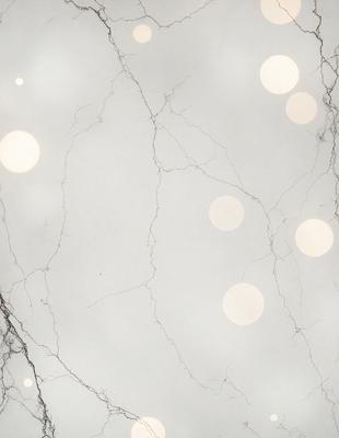 The primary subject of the image is a marble wall with a pattern of circles on it. The setting is a room with a white background, and the visual style is a photo. The dominant colors are white and grey, creating a clean and minimalist atmosphere.