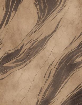 The primary subject of the image is a close-up of a brown and black marbled pattern on a surface. The setting is a wall with a patterned surface, possibly a stone or wood texture. The visual style appears to be a close-up of a textured surface, possibly a wall or a piece of fabric. The colors and mood of the image are predominantly brown and black, giving it a natural and earthy feel.
