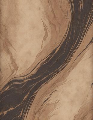 The primary subject of the image is a brown and white patterned surface, which appears to be a piece of wood or a textured wall. The setting is a room with a wooden floor, and the visual style is a combination of a photo and a drawing. The colors and mood of the image are warm and earthy, with the brown and white pattern creating a sense of depth and texture.