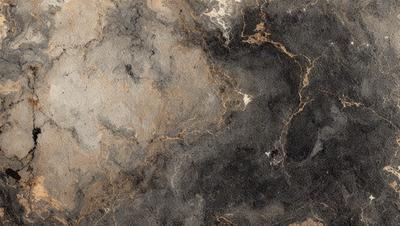 The image features a close-up of a marble surface with a variety of textures and colors. The marble appears to be a mix of black and brown, creating a rich and intricate pattern. The setting is a stone wall, which adds to the overall aesthetic of the scene. The visual style of the image is a close-up, allowing the viewer to appreciate the details of the marble surface. The colors and mood of the image are dark and moody, creating a sense of depth and soph