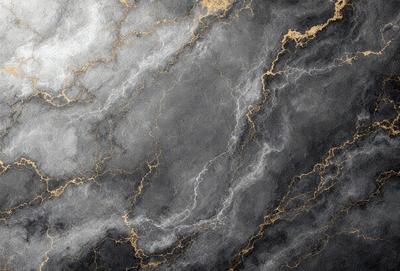 The primary subject of the image is a marble-like surface with a gold-like pattern. The setting is a stone wall, and the visual style appears to be a combination of a photo and digital art. The colors and mood of the image are predominantly dark, with the gold-like pattern adding a touch of warmth and sophistication.