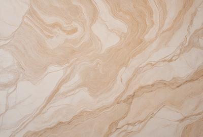 The image features a marble-like surface with a pattern of swirls and waves. The primary subject is the marble, which is the main object, scene, or focus of the image. The setting is a natural environment, with the marble surface being the backdrop. The visual style is a close-up of the marble, showcasing its intricate pattern. The colors and mood of the image are predominantly earthy tones, giving it a natural and elegant appearance.