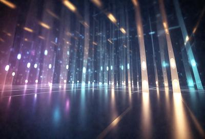 The primary subject of the image is a brightly lit room with a blue and purple color scheme. The setting is a dark room with a blue and purple glow, creating a unique and visually striking atmosphere. The visual style of the image is a combination of digital art and illustration, with a focus on the lighting and color palette. The colors and mood of the image are predominantly blue and purple, giving it a calm and serene feel.