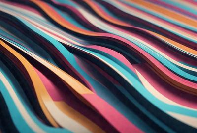 The primary subject of the image is a colorful, abstract design featuring a mix of blue, pink, yellow, and orange colors. The design appears to be a combination of a painting and a pattern, creating a visually striking and vibrant scene. The setting is a large sheet of paper, which serves as the background for the artwork. The visual style of the image is a mix of digital art and traditional painting techniques, resulting in a unique and eye-catching piece of art. The overall atmosphere of the image is l