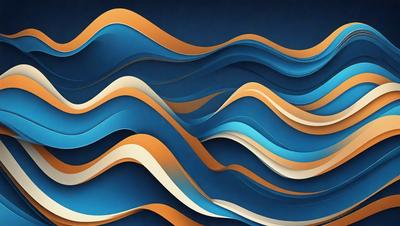 The primary subject of the image is a blue and white wave pattern. The setting is a blue background, and the visual style appears to be a digital art or illustration. The dominant colors are blue and white, creating a calm and serene atmosphere.