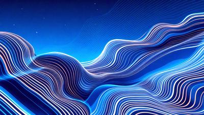 The primary subject of the image is a blue and white wave pattern, which appears to be a digital art or illustration. The setting is a dark blue background, creating a contrasting effect with the wave pattern. The visual style suggests a modern and creative approach to art, possibly inspired by the ocean or nature. The dominant colors are blue and white, giving the image a calming and serene atmosphere.