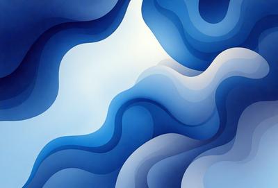 The primary subject of the image is a blue and white painting of a cloudy sky. The setting is a blue background, and the visual style appears to be a digital art or illustration. The dominant colors in the painting are blue and white, creating a calm and serene atmosphere.
