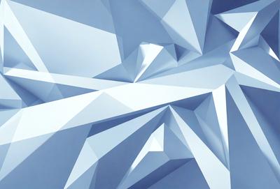 The primary subject of the image is a blue and white geometric pattern. The setting is a blue background, and the visual style appears to be a digital art or illustration. The dominant colors are blue and white, creating a calm and soothing atmosphere.