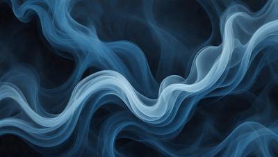 The primary subject of the image is a blue smoke or mist, which appears to be a digital art or illustration. The setting is a dark background, and the visual style gives the impression of a painting or drawing. The colors are predominantly blue, and the overall atmosphere is mysterious and captivating.