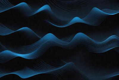 The primary subject of the image is a blue wave pattern, which is the main object, scene, or focus of the image. The setting or background is a dark, black surface, which creates a contrast with the blue wave pattern. The visual style of the image is digital art, as it is a digital representation of a wave pattern. The dominant colors in the image are blue and black, giving it a calm and serene atmosphere.