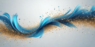 The primary subject of the image is a blue wave, which is the main focus of the scene. The wave is depicted in a digital art style, with a combination of gold and blue colors. The setting is a white background, which provides a clean and minimalist appearance. The visual style of the image is a mix of digital art and illustration, creating a unique and eye-catching representation of the blue wave.