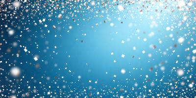 The primary subject of the image is a blue background with white confetti falling on it. The setting is a clear blue sky, and the visual style is a digital art or illustration. The colors are predominantly blue and white, creating a calm and serene atmosphere.