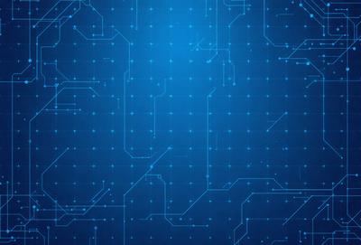 The primary subject of the image is a blue background with a pattern of interconnected lines. The setting appears to be a futuristic or technological environment. The visual style is a combination of digital art and illustration, creating a complex and intricate design. The dominant colors are blue and white, giving the image a clean and modern appearance. The overall atmosphere is one of innovation and progress.