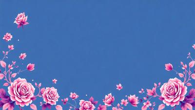 The primary subject of the image is a beautiful floral pattern, featuring pink and purple flowers. The setting is a clear blue sky, creating a serene and calming atmosphere. The visual style is a combination of digital art and illustration, with the flowers and sky appearing as a cohesive design. The colors and mood of the image are predominantly pink and purple, evoking a sense of warmth and tranquility.