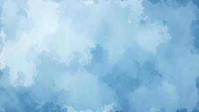 The primary subject of the image is a cloudy blue sky. The setting is a vast, open space with no visible landmarks or objects. The visual style is a watercolor painting, giving the scene a soft, artistic appearance. The dominant colors are blue and white, creating a serene and calming atmosphere.