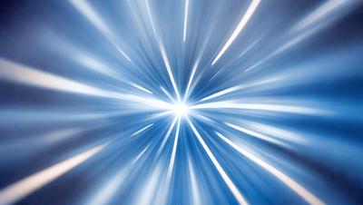 The primary subject of the image is a bright, blue light that appears to be a beam of light or a starburst. The setting is a blue sky, and the visual style is a digital art or illustration. The colors and mood of the image are predominantly blue, creating a sense of calmness and tranquility.