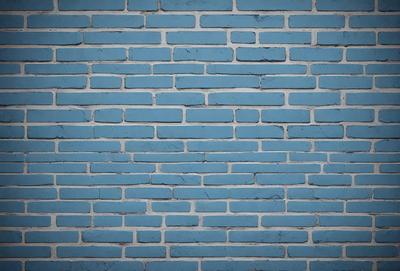 The primary subject of the image is a blue brick wall. The setting is a brick wall, and the visual style is a photo. The dominant colors are blue and white, creating a calm and serene atmosphere.