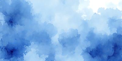 The primary subject of the image is a cloudy blue sky. The setting is a cloudy day, and the visual style is a watercolor painting. The dominant colors are blue and white, creating a calm and serene atmosphere.