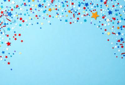 The primary subject of the image is a blue background with a pattern of stars. The setting is a clear blue sky, and the visual style appears to be a digital art or illustration. The dominant colors are blue and white, creating a calm and serene atmosphere.