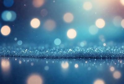 The primary subject of the image is a blue background with a pattern of glittering lights. The setting appears to be a dark room, and the visual style is a combination of a photo and digital art. The colors and mood of the image are predominantly blue, with a sense of depth and a captivating atmosphere.