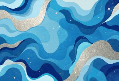 The primary subject of the image is a blue and white swirling pattern, which appears to be a digital art or illustration. The setting is a blue background, and the visual style is a combination of digital art and illustration. The dominant colors are blue and white, creating a calm and soothing atmosphere.